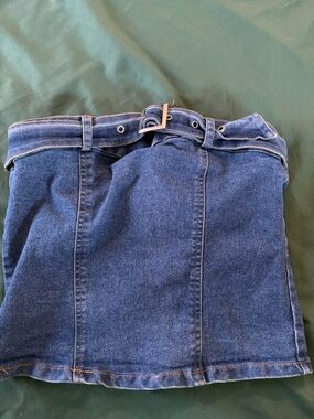 Dark Blue Denim Mini Skirt with Belt